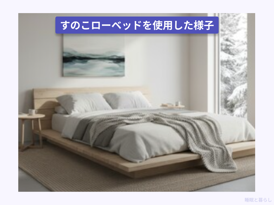 すのこローベッドを部屋に置いた様子