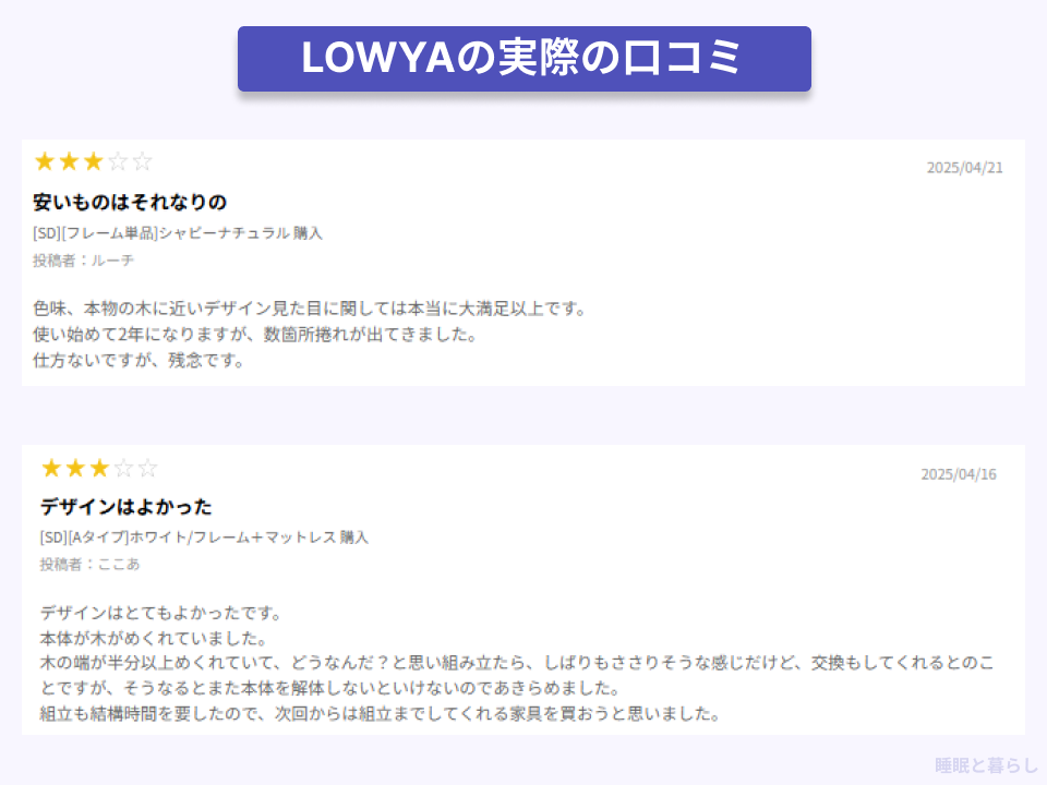 LOWYAの壊れやすさに関する実際の口コミ