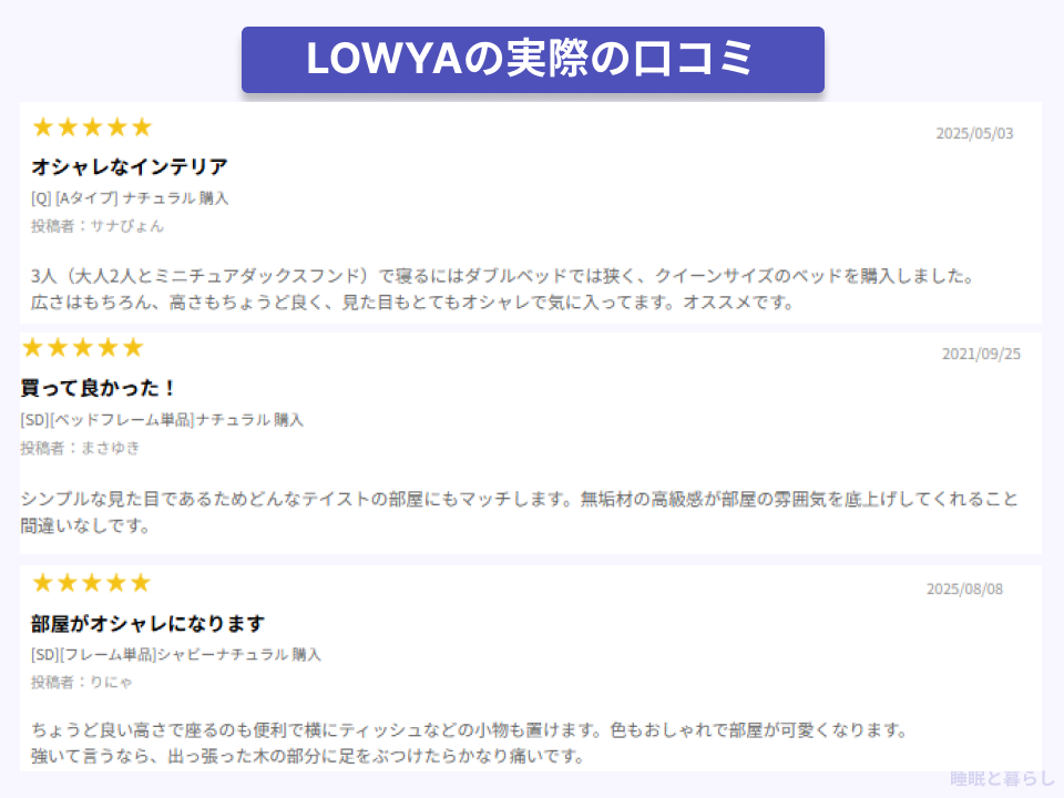 LOWYAの商品デザインに関する実際の使用者の口コミ