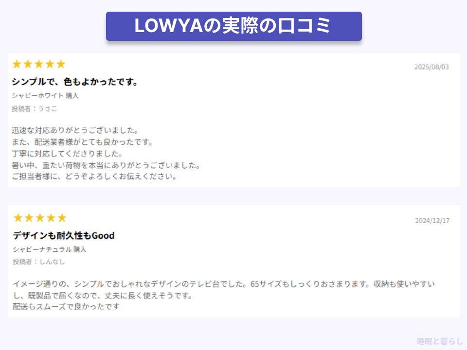 LOWYAの商品の配送に関する実際の口コミ