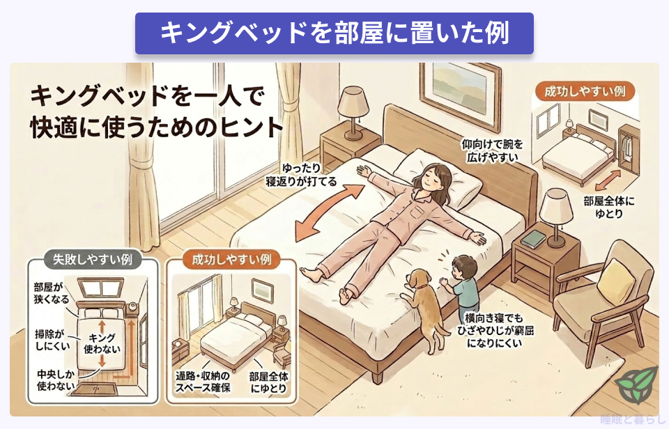 キングベッドを部屋に置いた画像