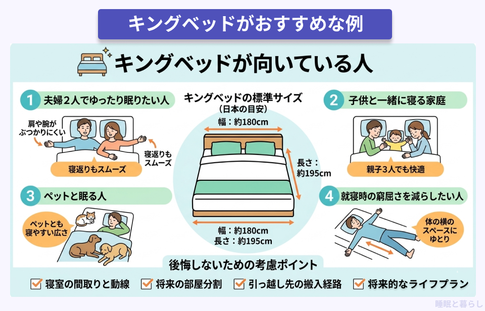 キングベッドが向いている人の特徴を表した図解