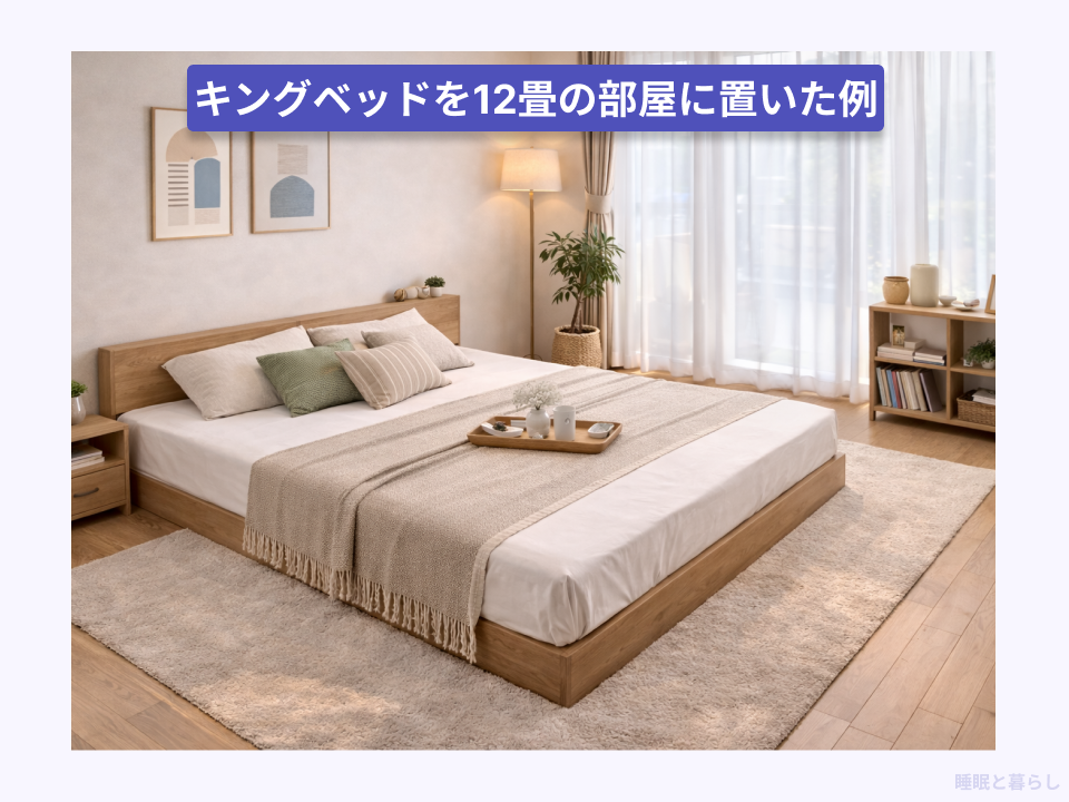キングベッドを部屋に置いた画像