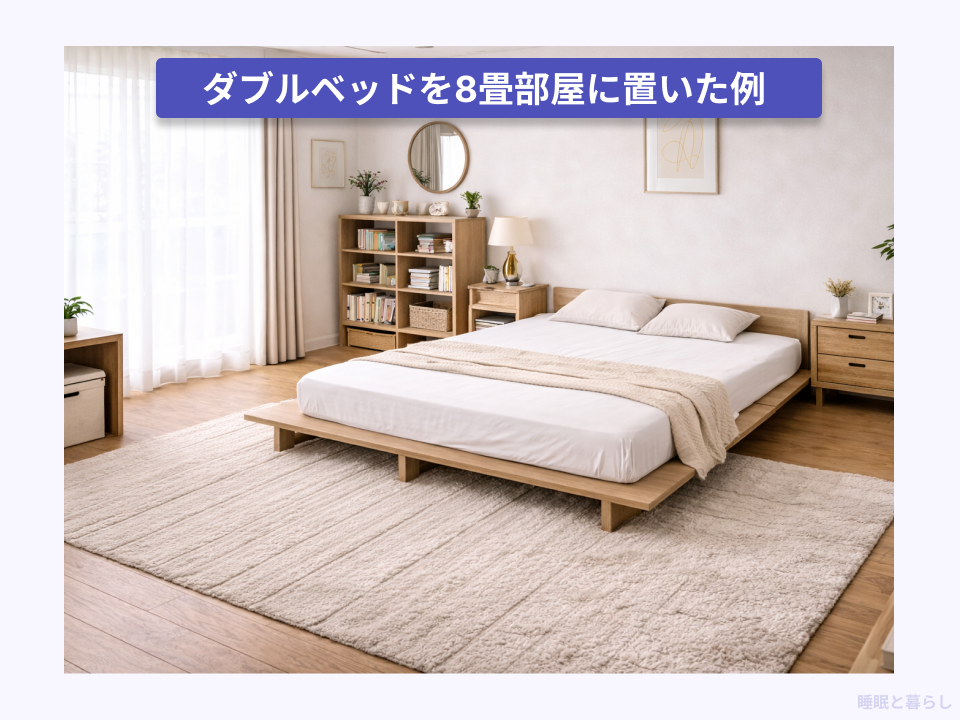 ダブルベッドを8畳部屋に置いた画像