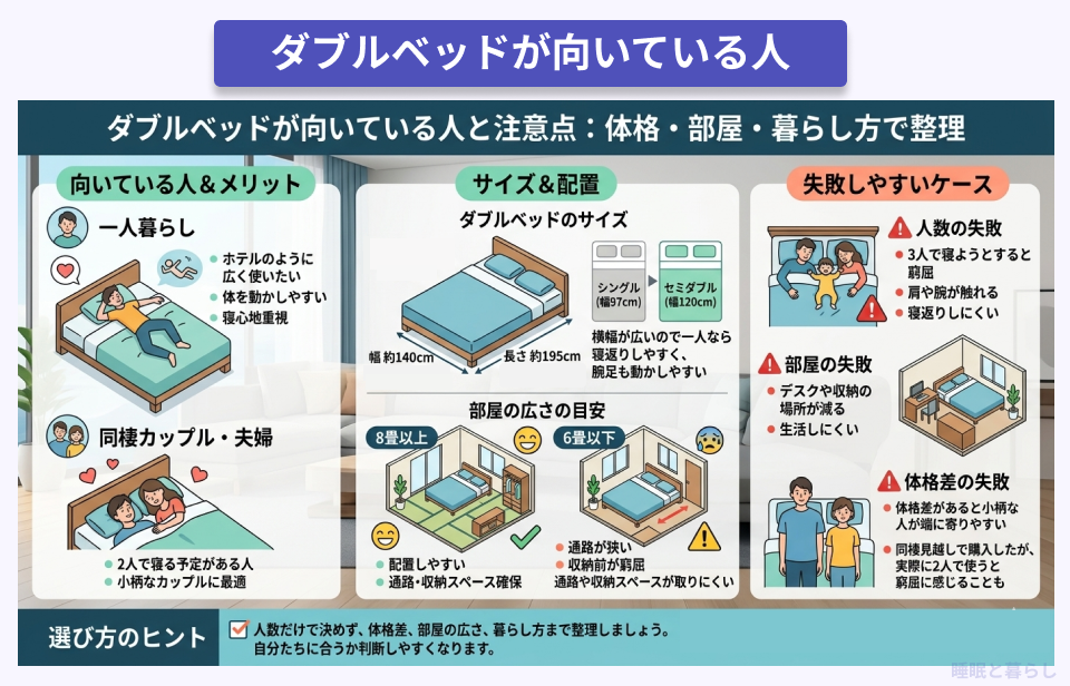 ダブルベッドが向いている人を説明した図解