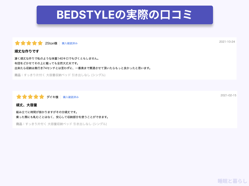 BEDSTYLE_頑丈さの口コミ