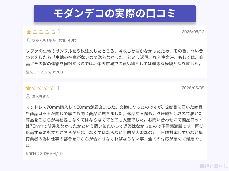 モダンデコのサポートの気になる評判