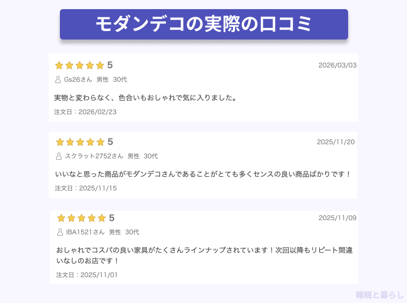 モダンデコのデザイン・カラーの評判