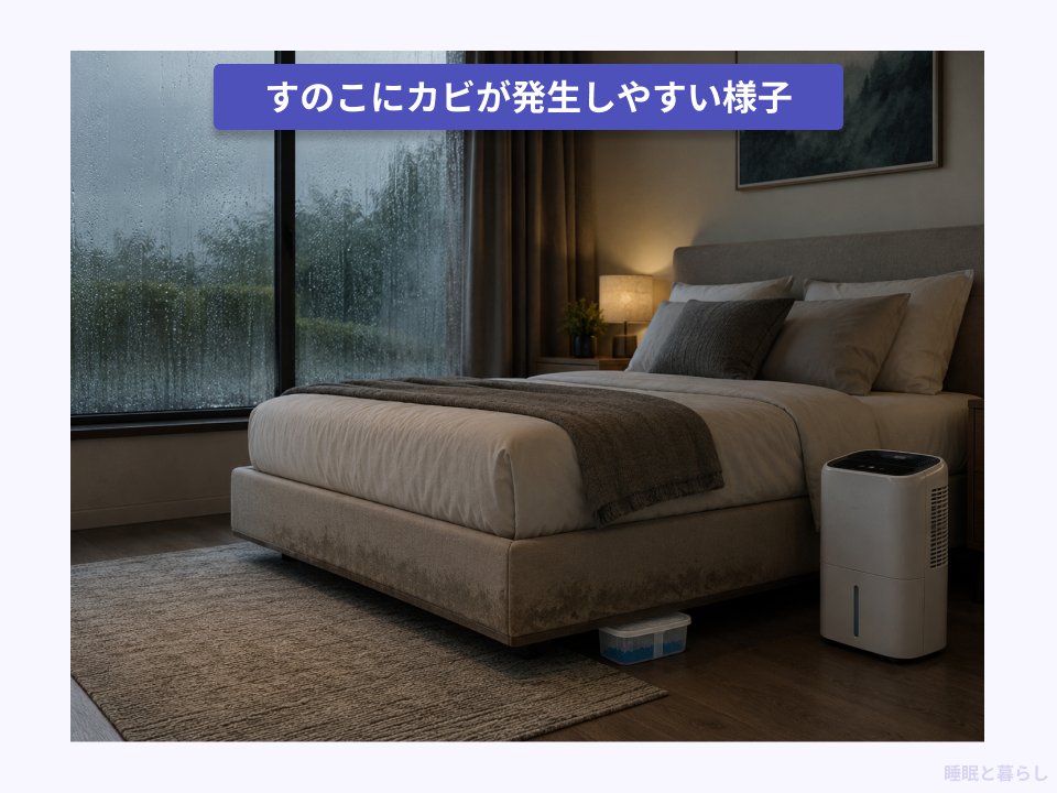 湿気が多くすのこベッドにカビが生えやすい室内画像