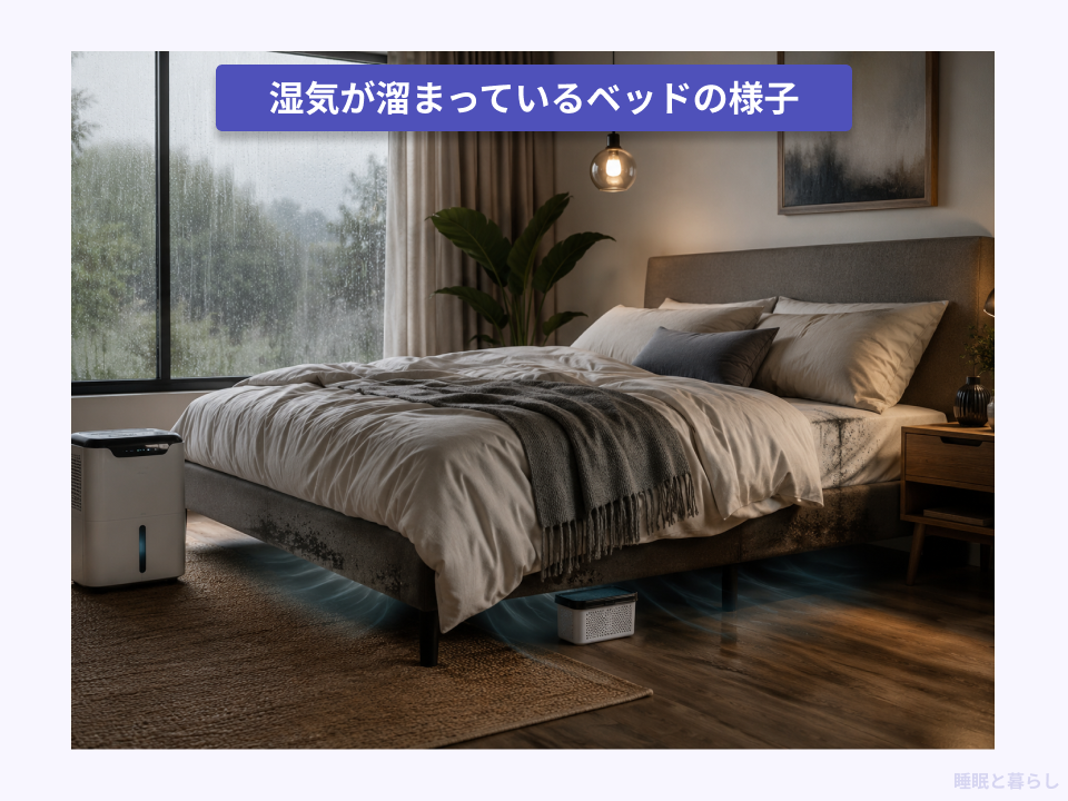 湿気が溜まっているベッドの様子