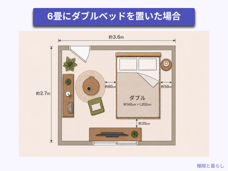 6畳にダブルベッドを置いた場合