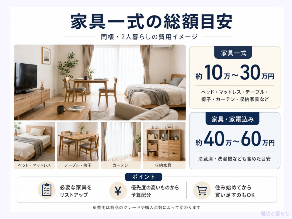 同棲用の家具一式の相場詳細