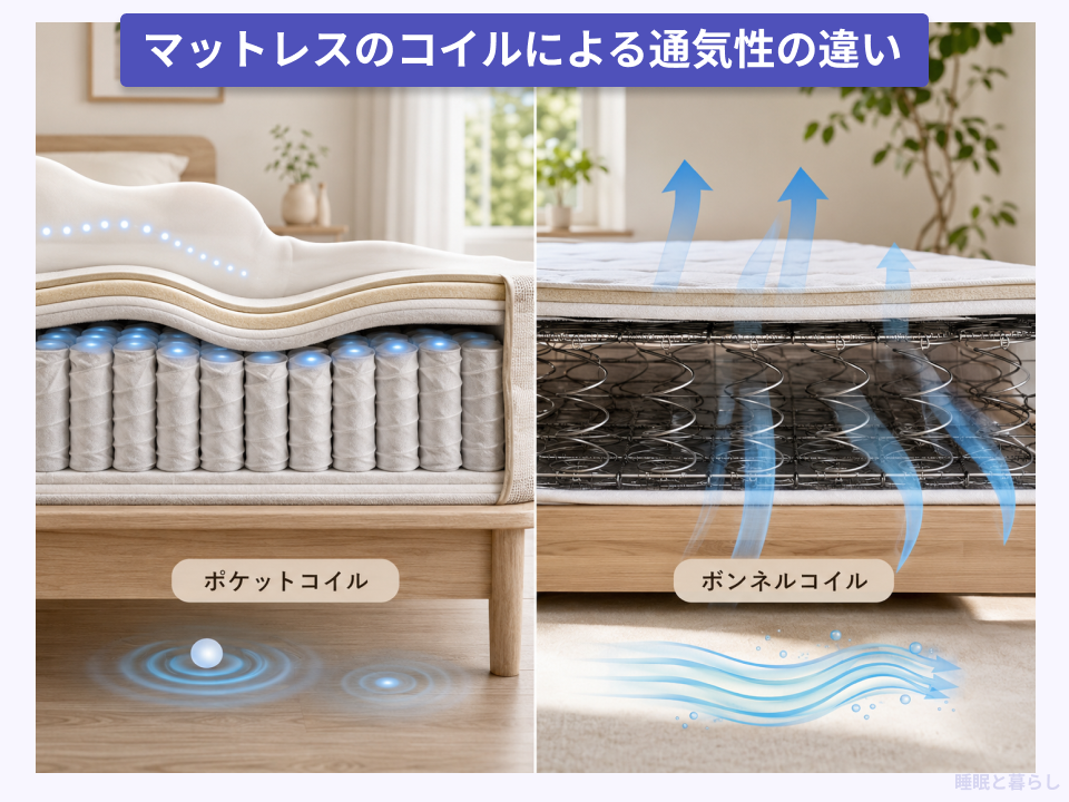 ポケットコイルとボンネルコイルの通気性の違い詳細