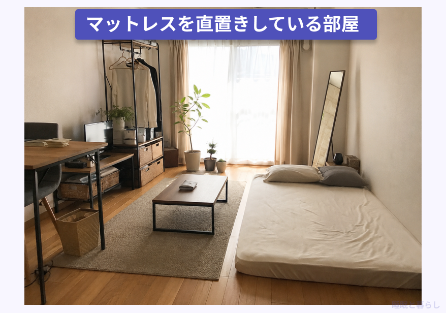 マットレスを直置きしている部屋の様子