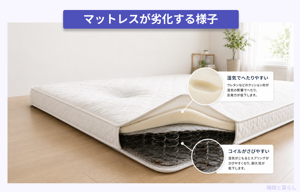 マットレスが劣化する様子の画像