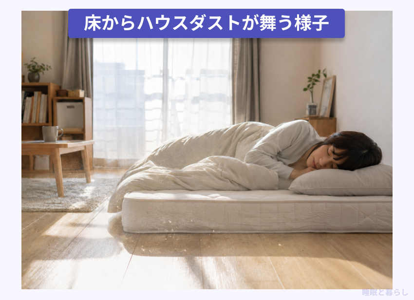 床からハウスダストが舞う様子
