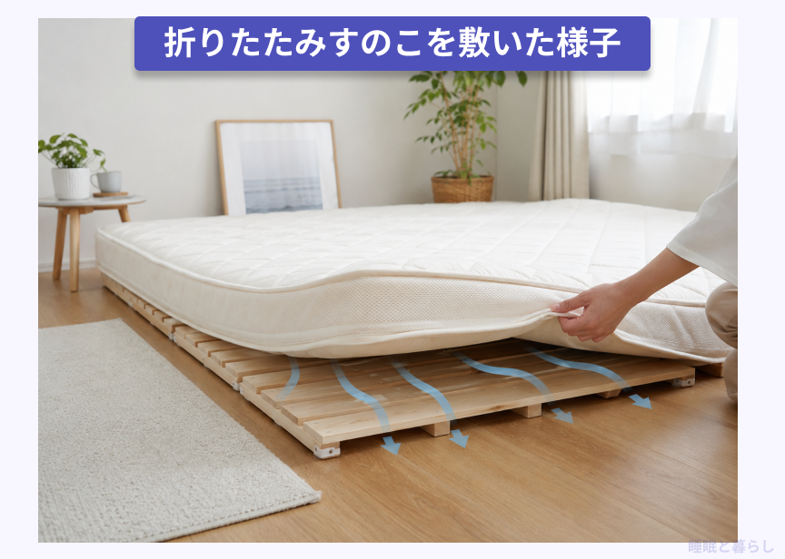 折りたたみすのこを敷いた画像