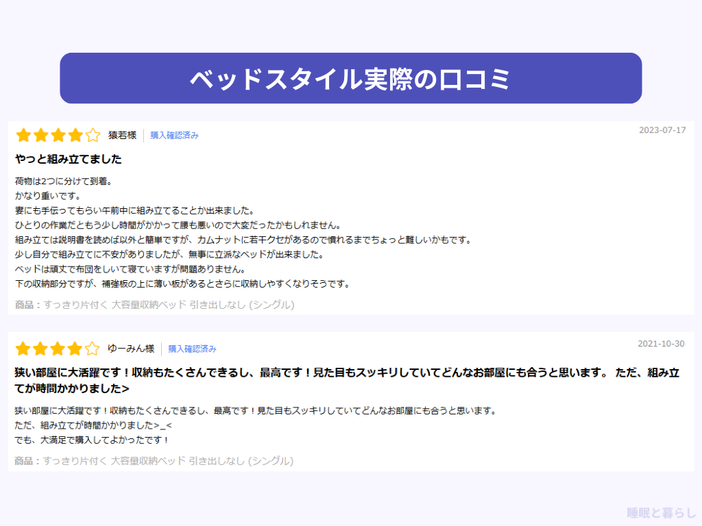 ベッドスタイルの実際の口コミ画像