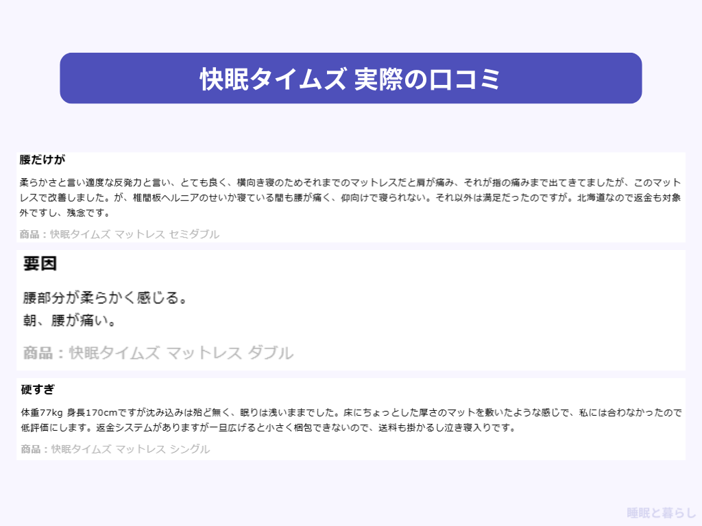 快眠タイムズマットレスの気になる口コミ