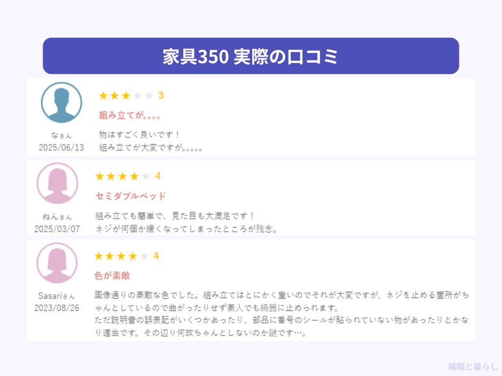 家具350の気になる評判