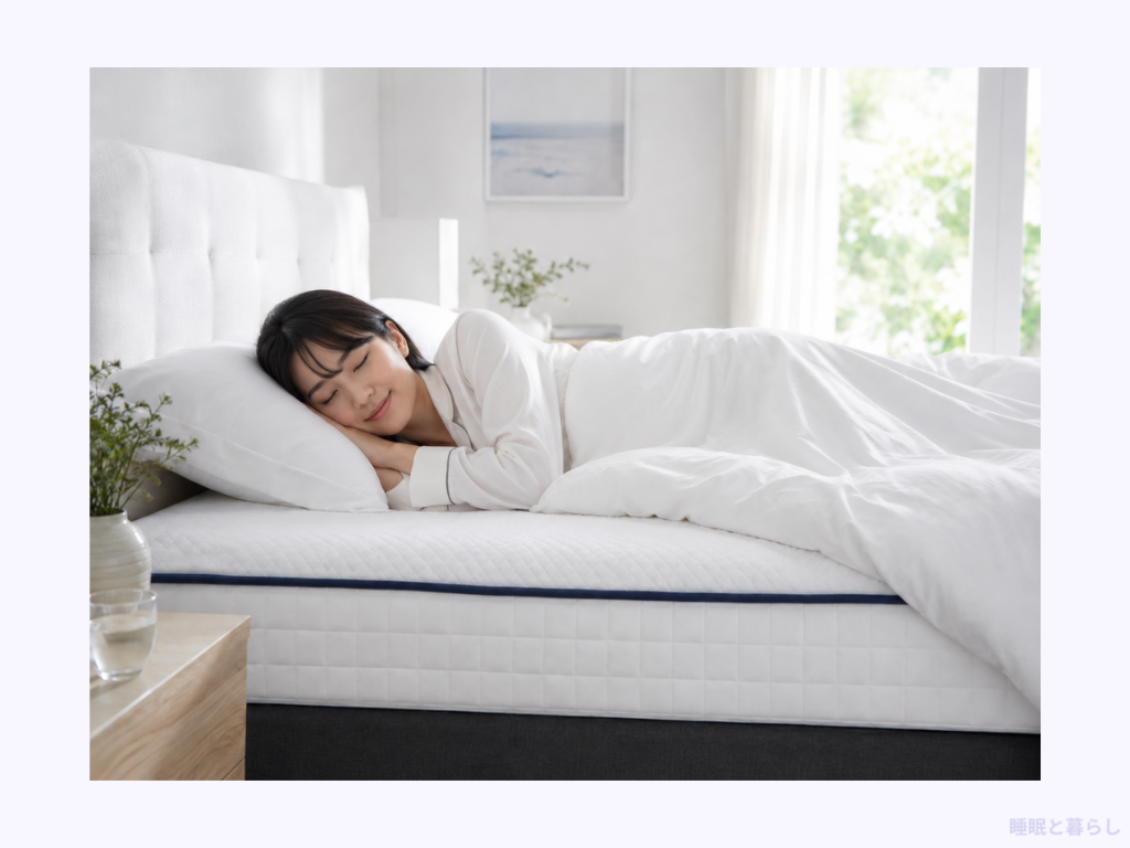白いマットレスで気持ちよく眠る女性