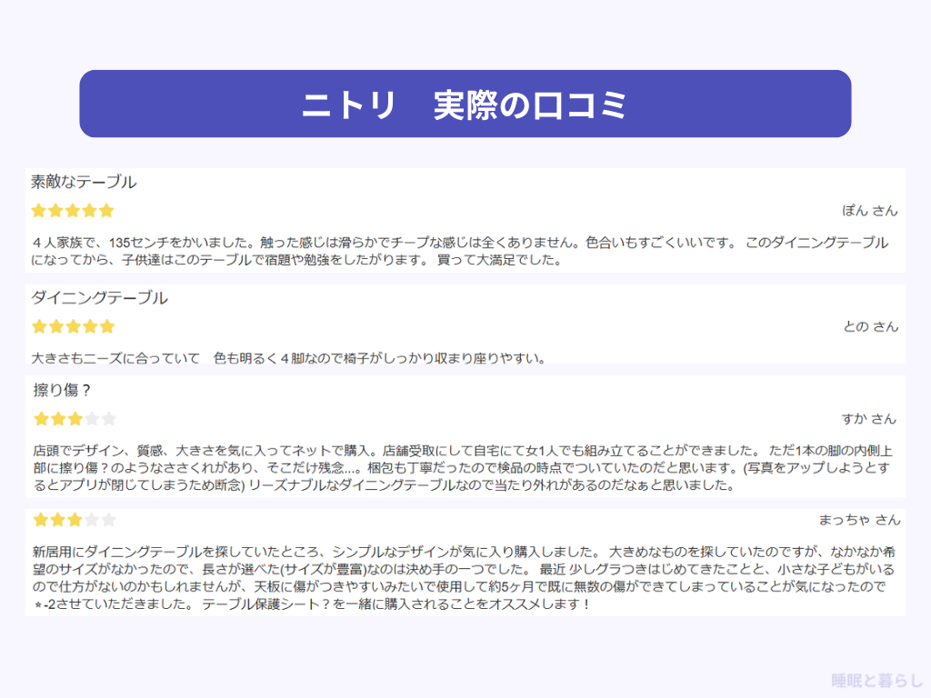 ニトリのテーブルの評判