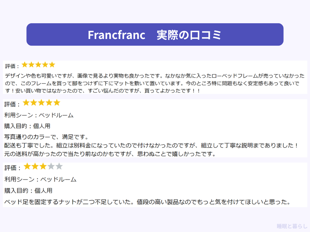 Francfrancのベッドの評判