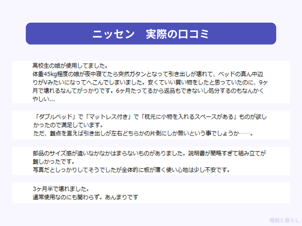 ニッセンのベッドの気になる評判