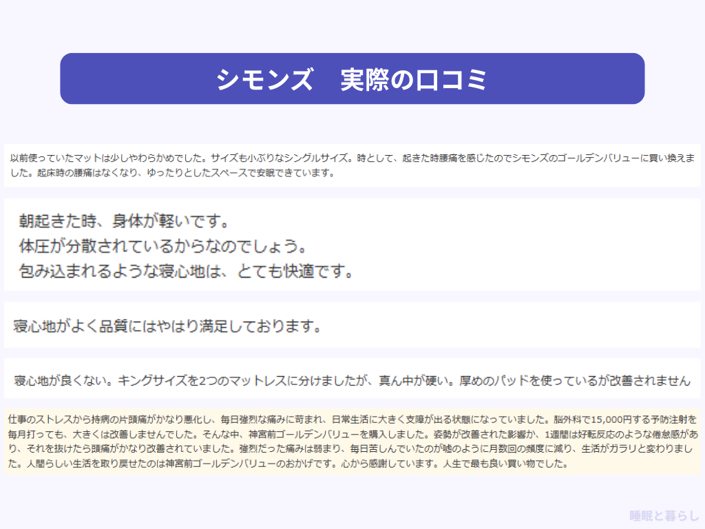 シモンズのマットレスの評判