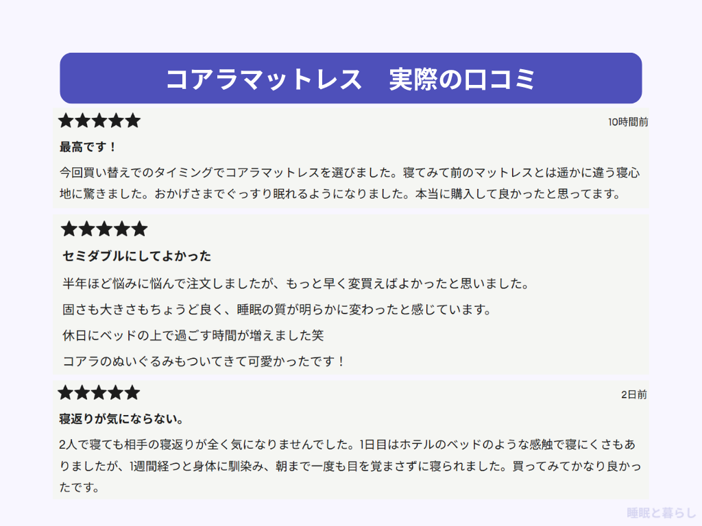 コアラマットレスのよい評判
