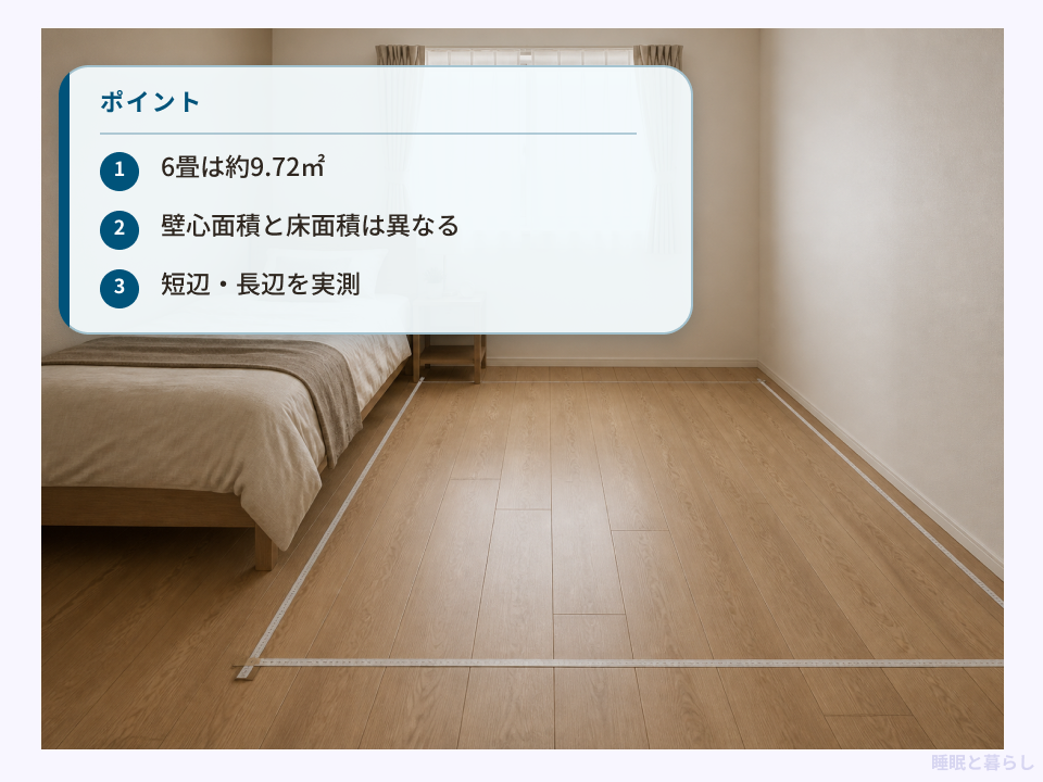 6畳の面積と実際に使える床面積の違いを確認する図