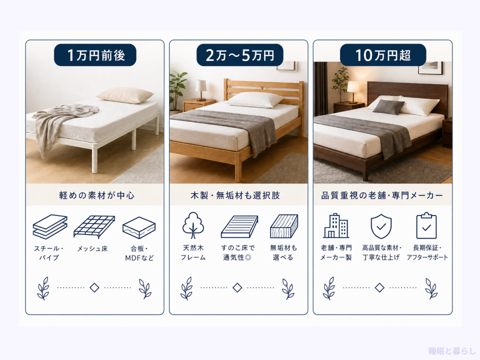 ベッドブランドの価格帯ごとの素材と品質の違い