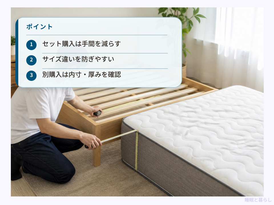 ベッドフレームとマットレスをセット購入する確認ポイント