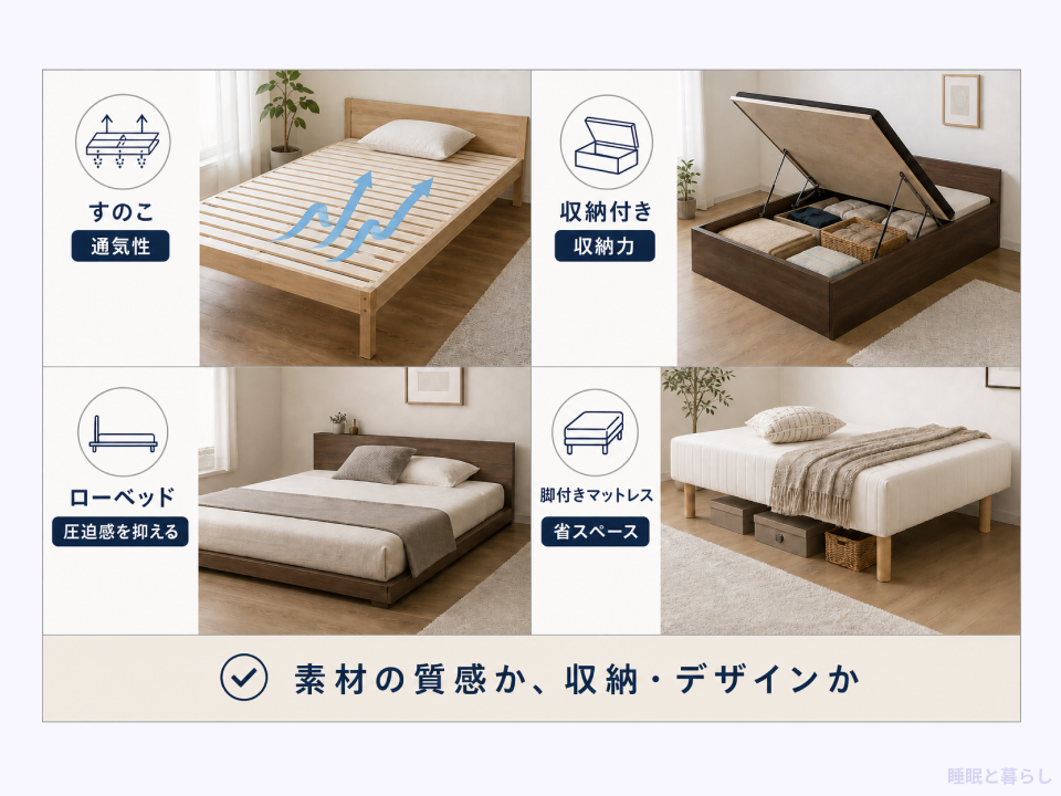 すのこ・収納付き・ローベッド・脚付きマットレスの特徴
