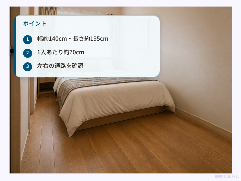 6畳相当の洋室にダブルベッドを置いた場合のサイズと通路のポイント