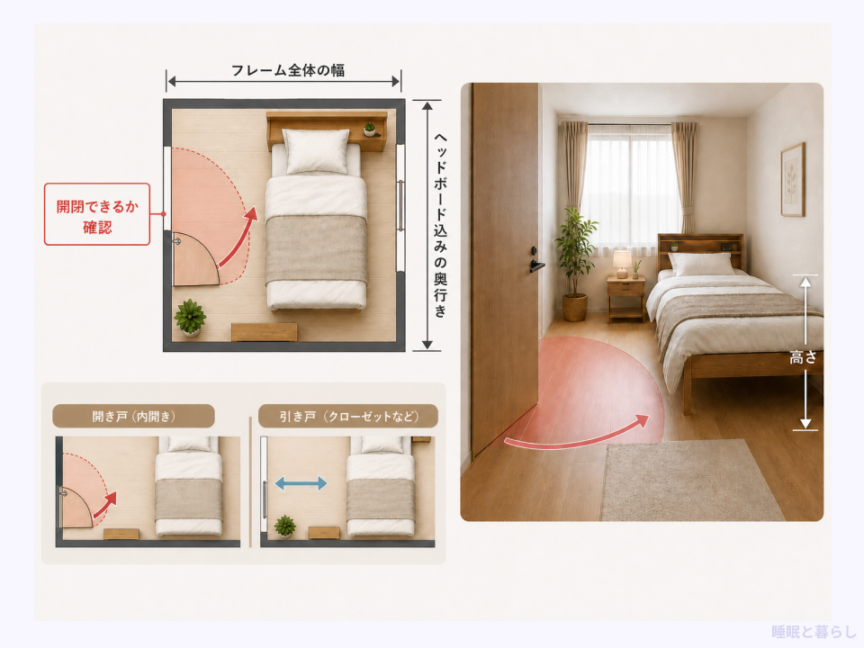 ヘッドボードを含む外寸と扉の開閉スペースの確認
