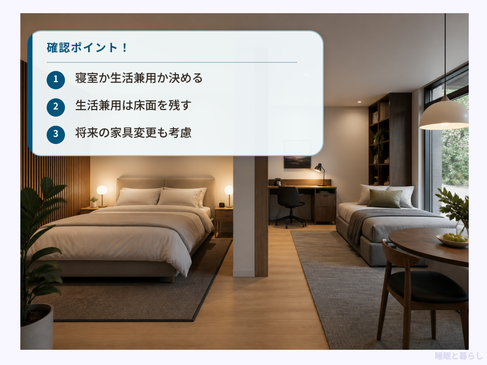 寝室または生活兼用でベッドサイズを決めるポイント