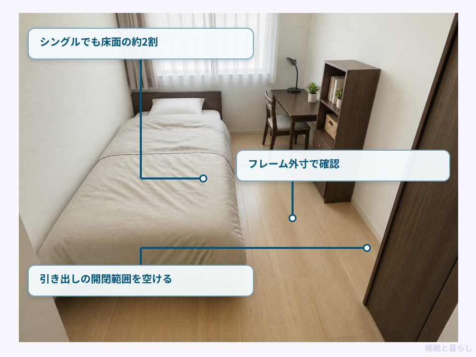 6畳でベッドが占める範囲と開閉スペースのポイント