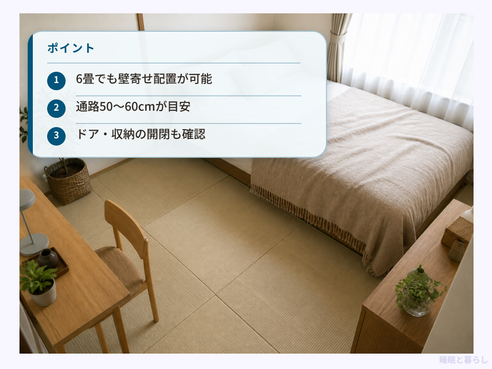 6畳の部屋にセミダブルベッドを配置した例