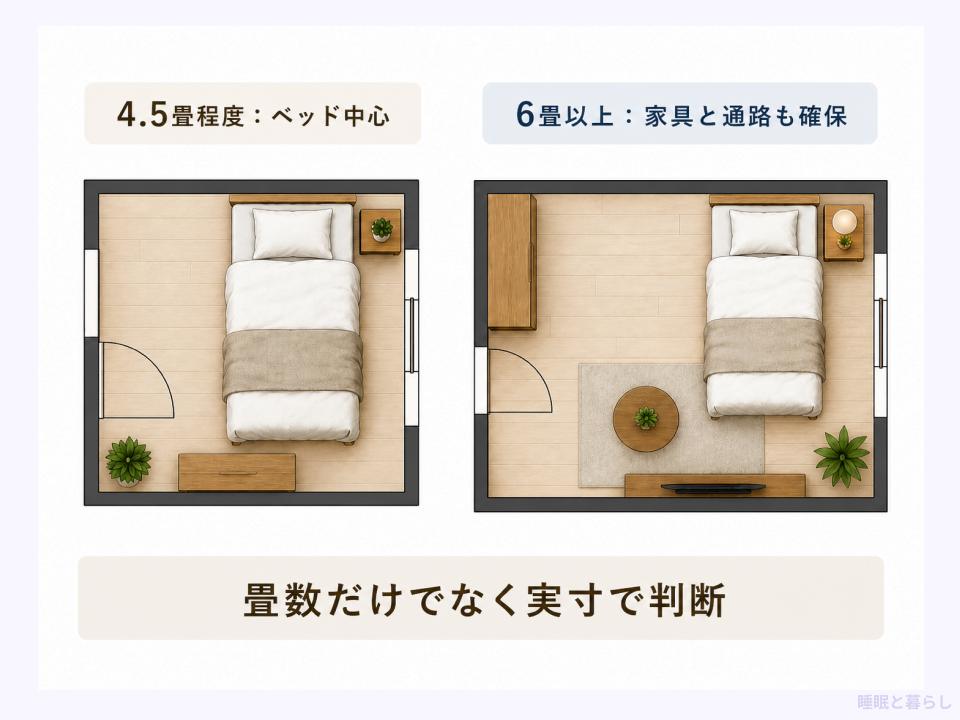 4.5畳と6畳以上でのセミダブルベッド配置の比較