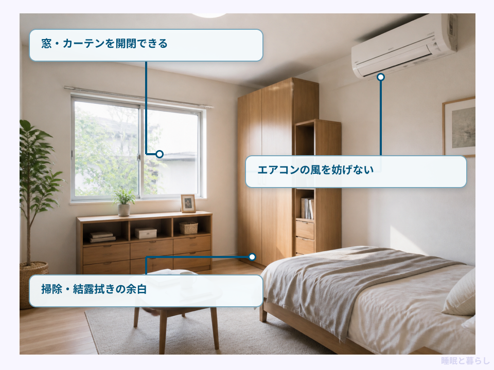 窓とエアコンをふさがない家具配置のポイント