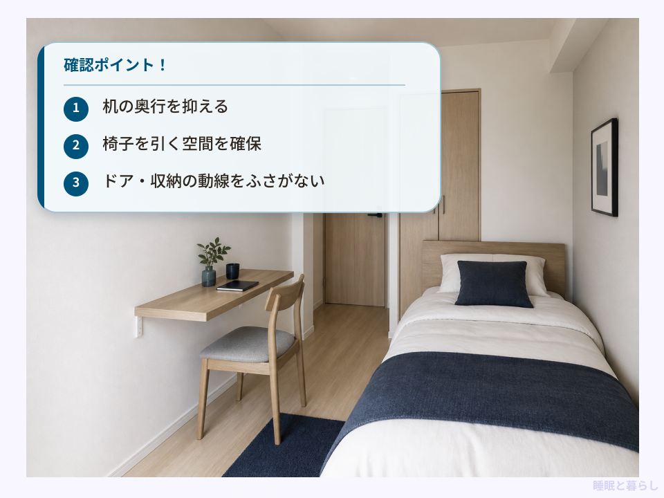 4畳の部屋にベッドと机を置く際の机の奥行・椅子・動線の確認ポイント