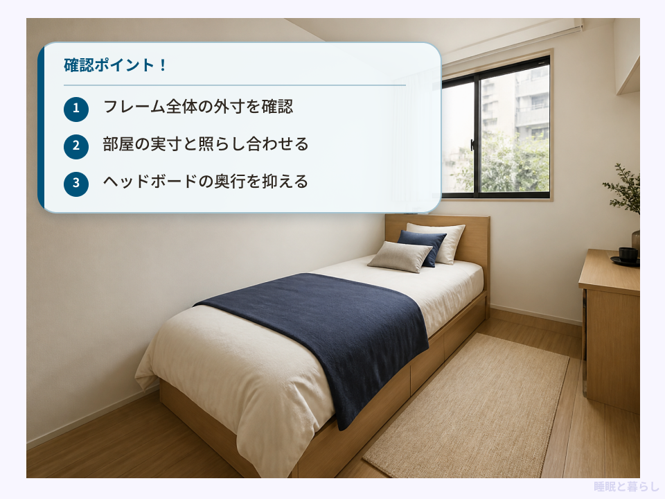 4畳の部屋に置くベッドの外寸・実寸・ヘッドボード奥行の確認ポイント