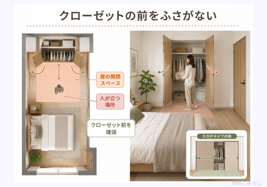 4畳の部屋にベッドを置くレイアウトの注意点に関するクローゼットの詳細画像