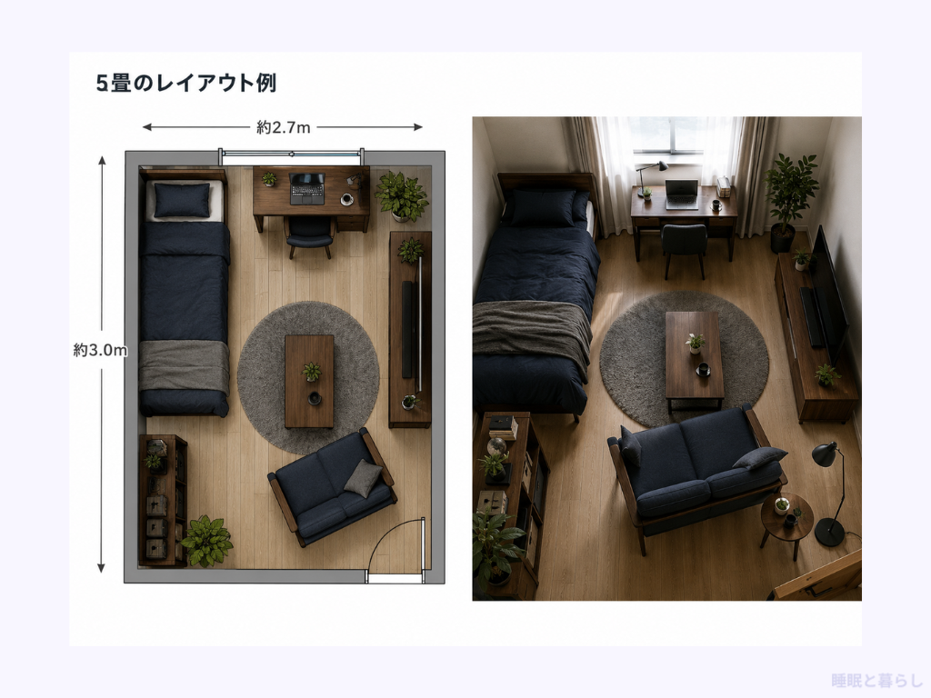 シングルベッドを置いたレイアウト
