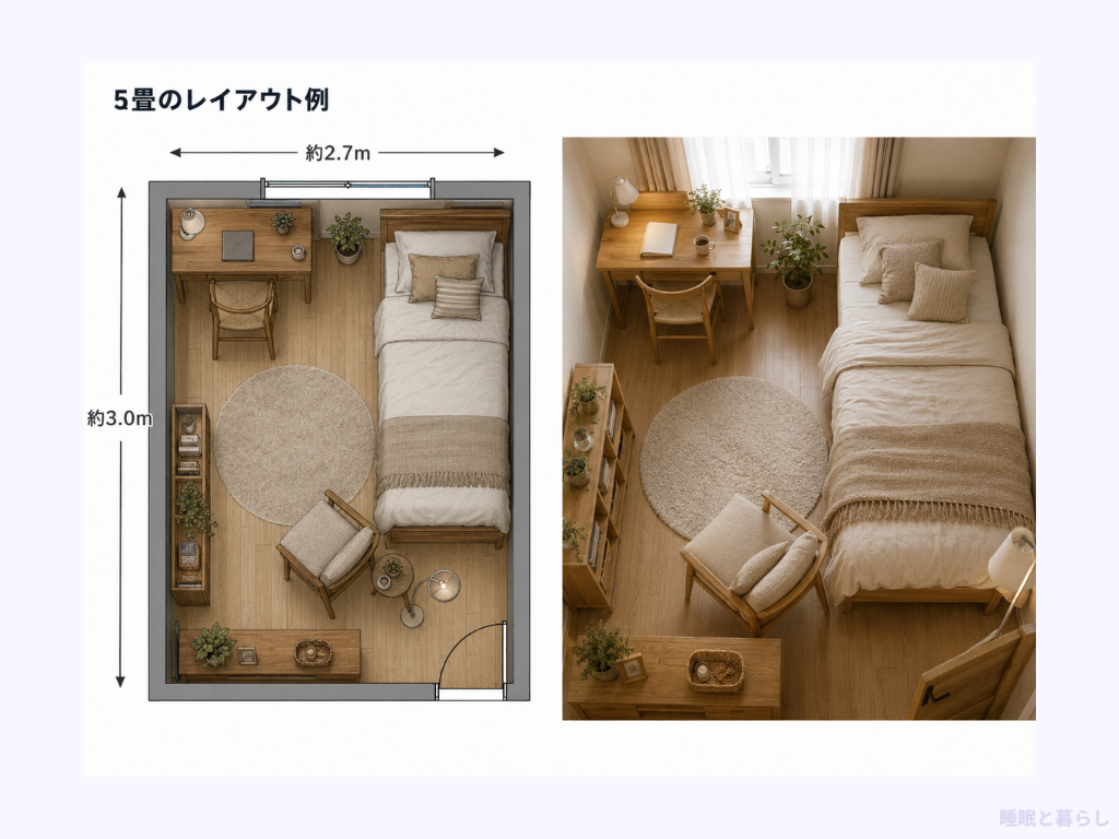 セミダブルベッドを置いたレイアウト