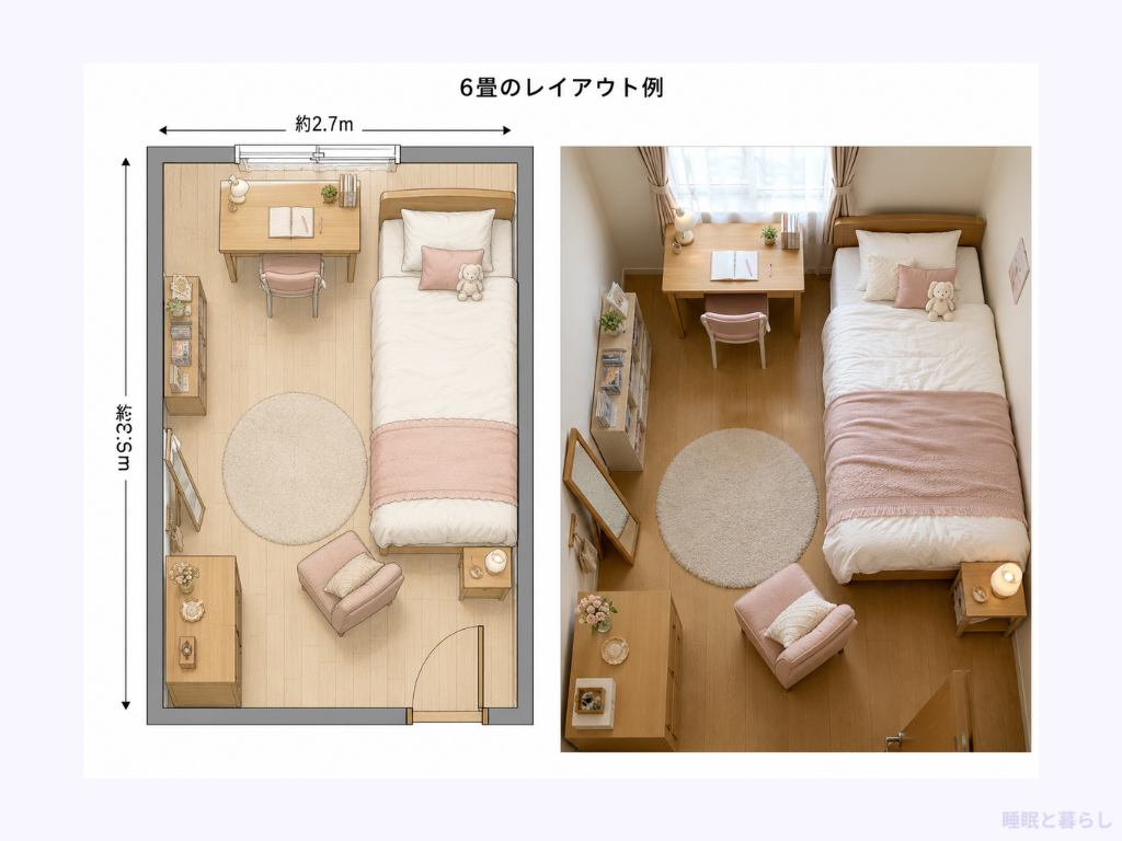 セミダブルベッドを置いたレイアウト