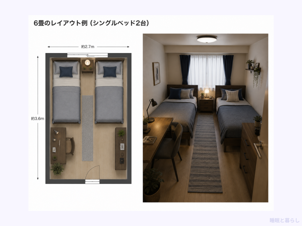 シングルベッドを2台置いたレイアウト