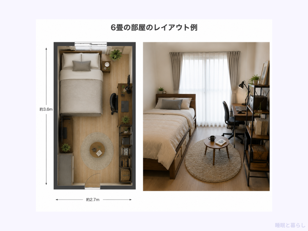 6畳にデスクをおく場合のレイアウト例