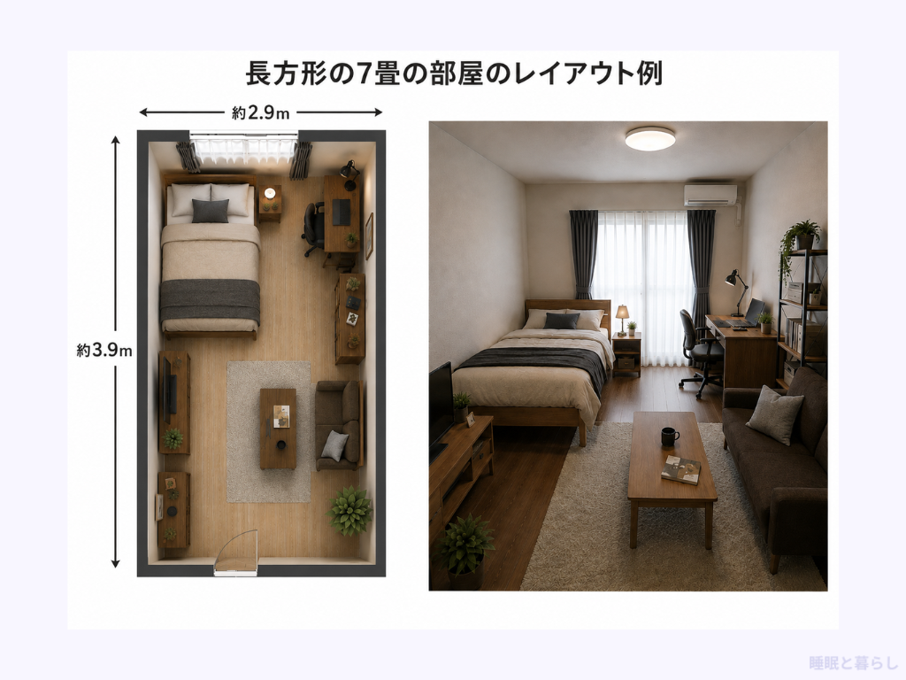 長方形の7畳のレイアウト例